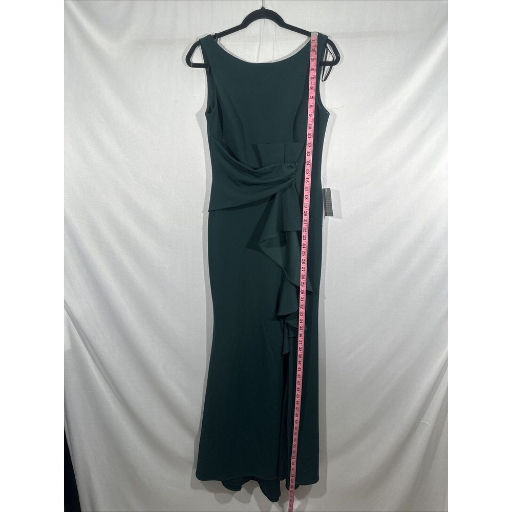 NEW $229 Betsy & Adam [‎ 8 ] Sleeveless Ruffle Bow Trumpet Gown in Pine Green - Picture 7 of 14